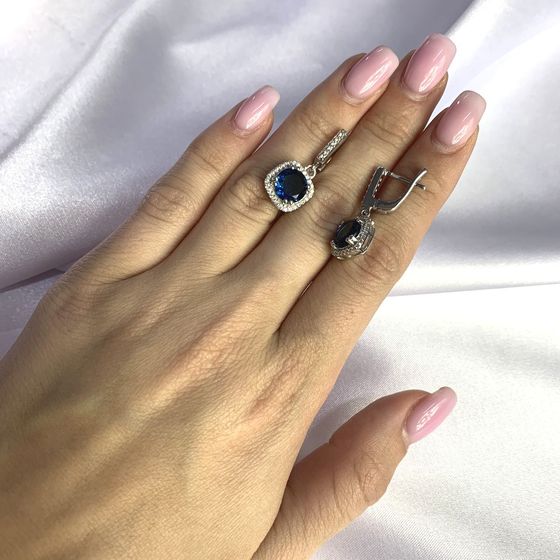 Серебряные серьги с топазом Лондон Блю 3.906ct