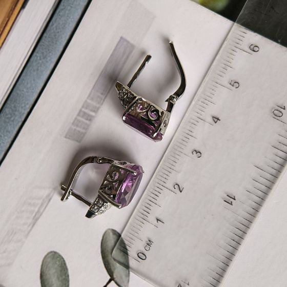 Серебряные серьги с александритом 11.793ct, фианитами