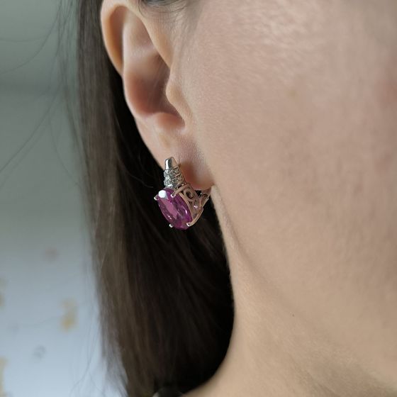 Серебряные серьги с александритом 11.793ct, фианитами