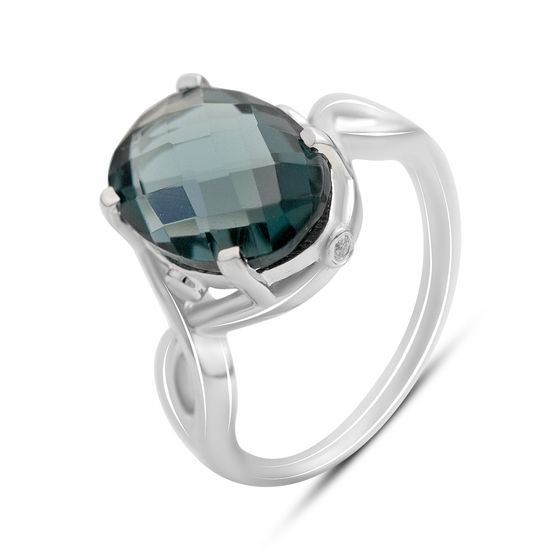 Серебряное кольцо с топазом Лондон Блю 5.043ct, фианитами