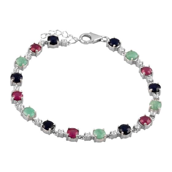 Серебряный браслет с сапфиром 11.413ct, изумрудом, рубином