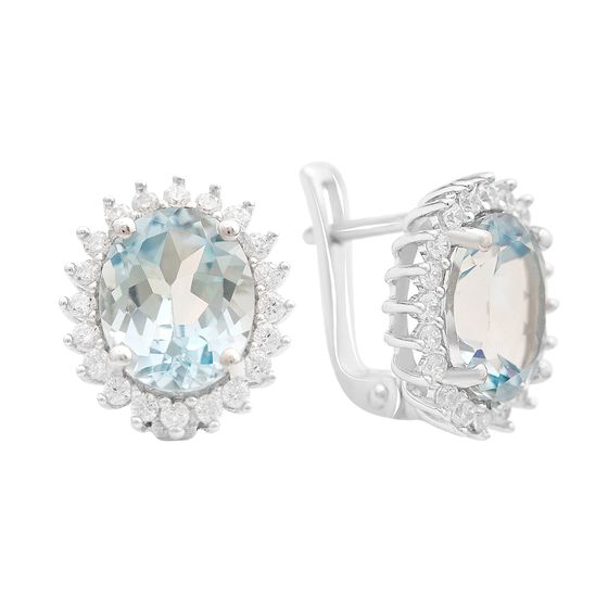 Серебряные серьги с топазом 6.53ct, фианитами