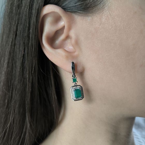 Серебряные серьги с агатом 2.617ct, фианитами