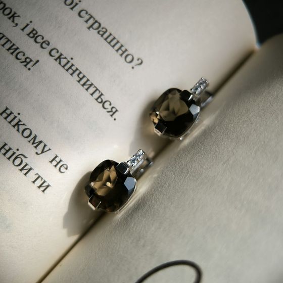 Серебряные серьги с раухтопазом (димчатым кварцем) 5.613ct, фианитами
