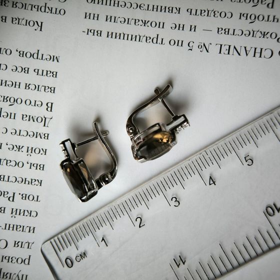 Серебряные серьги с раухтопазом (дымчатым кварцем) 5.613ct, фианитами