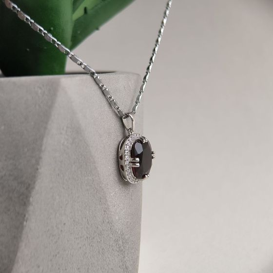 Серебряная подвеска с гранатом 6.17ct, фианитами