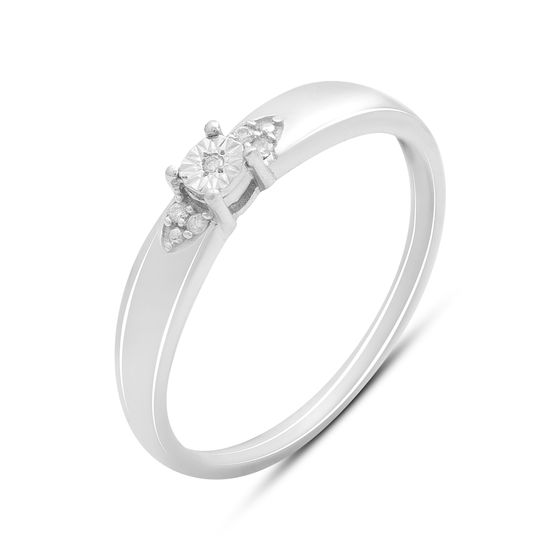 Серебряное кольцо с бриллиантом, фианитами