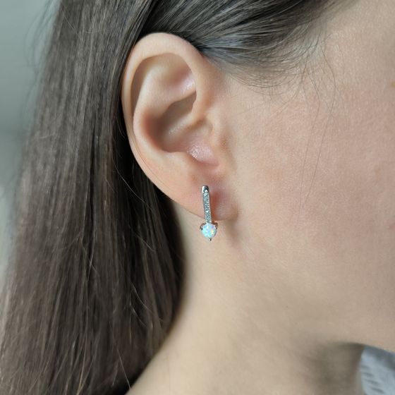 Серебряные серьги с опалом 0.661ct, фианитами