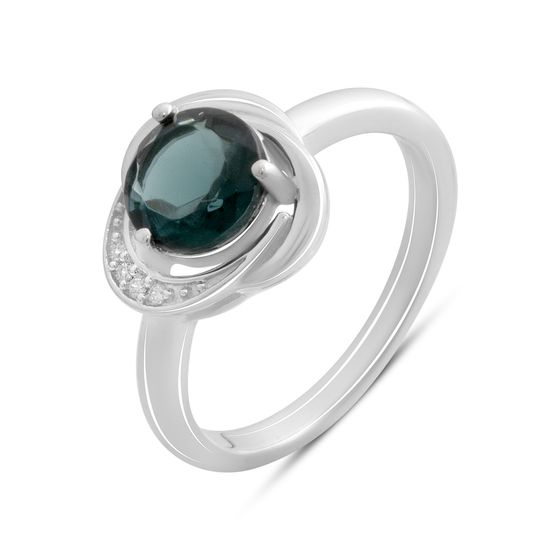 Серебряное кольцо с топазом Лондон Блю 1.091ct, фианитами