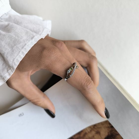 Серебряное кольцо с аметистом 1.117ct, цитрином, хризолітом, топазом