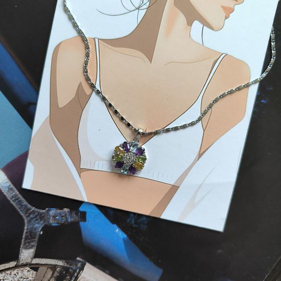 Серебряная подвеска с аметистом 3.087ct, цитрином, хризолітом, топазом