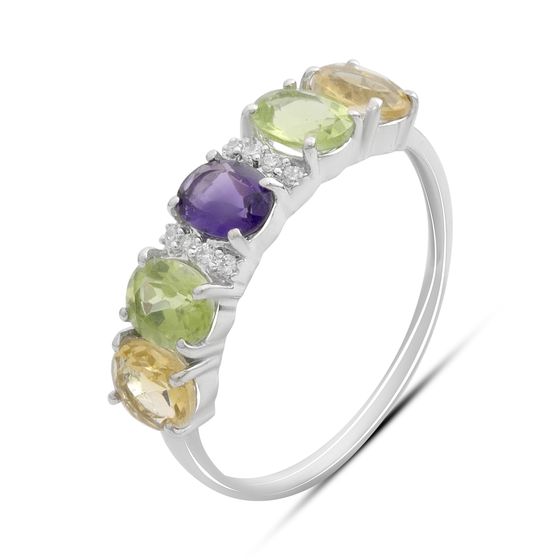 Серебряное кольцо с аметистом 1.955ct, цитрином, хризолітом