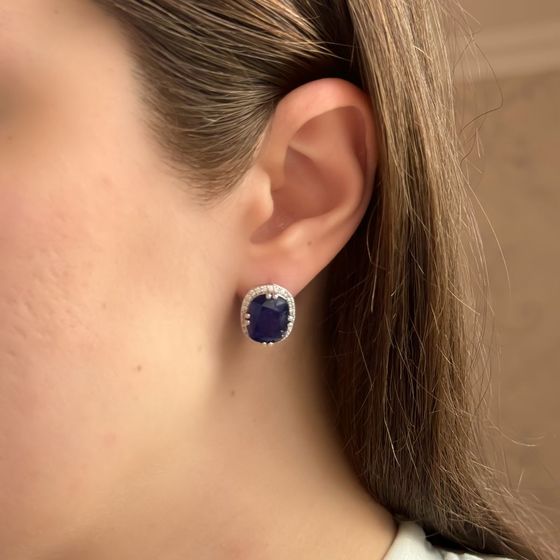 Серебряные серьги с сапфиром 14.84ct, фианитами