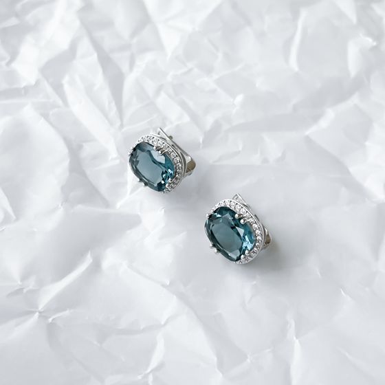 Серебряные серьги с топазом Лондон Блю 9.265ct