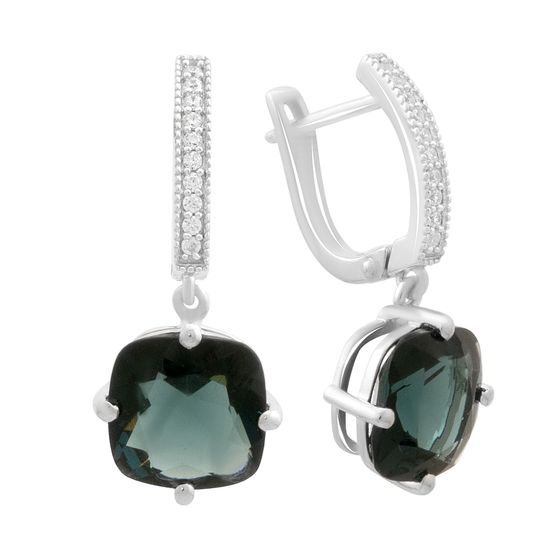 Серебряные серьги с топазом Лондон Блю 7.183ct, фианитами