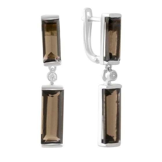 Серебряные серьги с раухтопазом (дымчатым кварцем) 10.472ct, фианитами