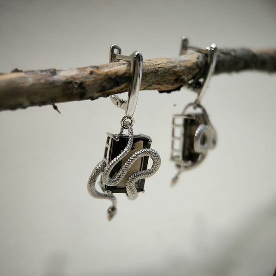 Серебряные серьги с раухтопазом (дымчатым кварцем) 15.158ct