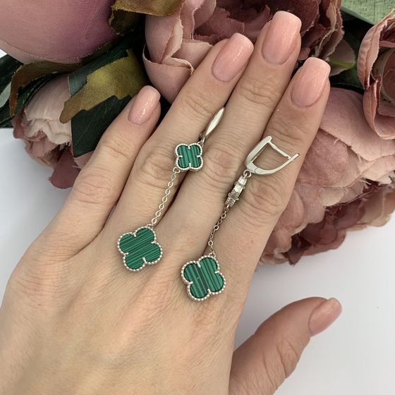 Серебряные серьги с малахитом