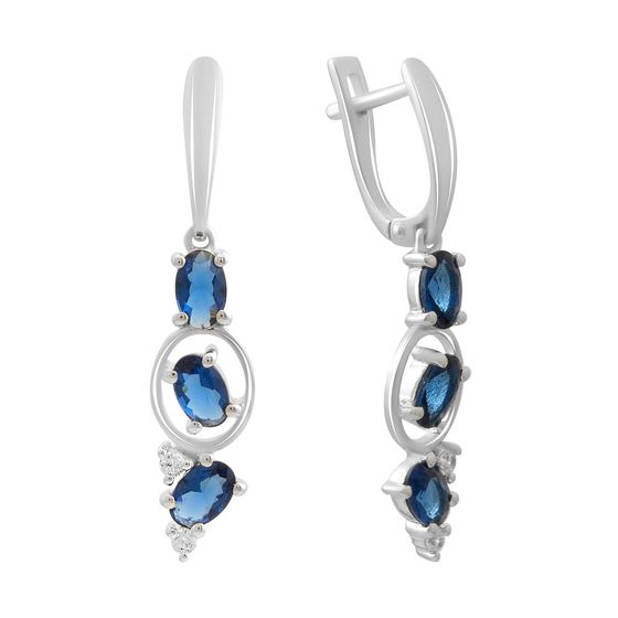 Серебряные серьги с сапфиром nano 2.148ct, фианитами