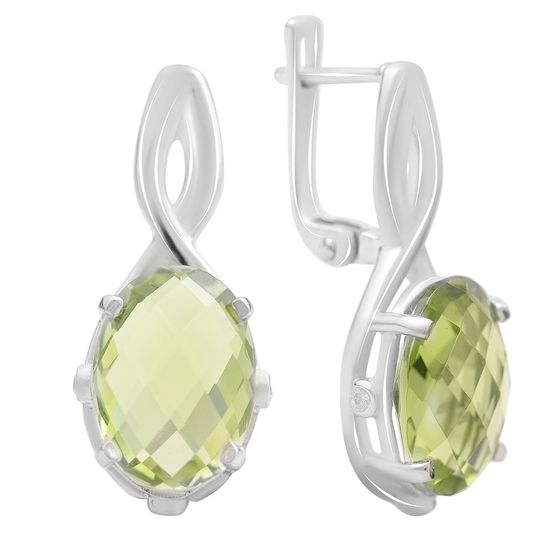 Серебряные серьги с хризолітом 12.975ct, фианитами