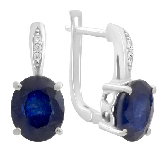 Серебряные серьги с сапфиром 7.29ct, фианитами