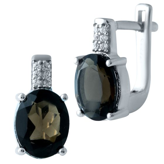 Серебряные серьги с раухтопазом (дымчатым кварцем)