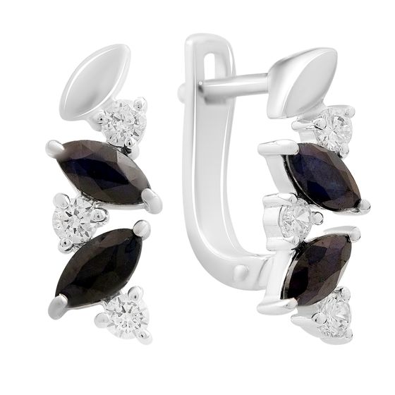Серебряные серьги с сапфиром 2.15ct, фианитами