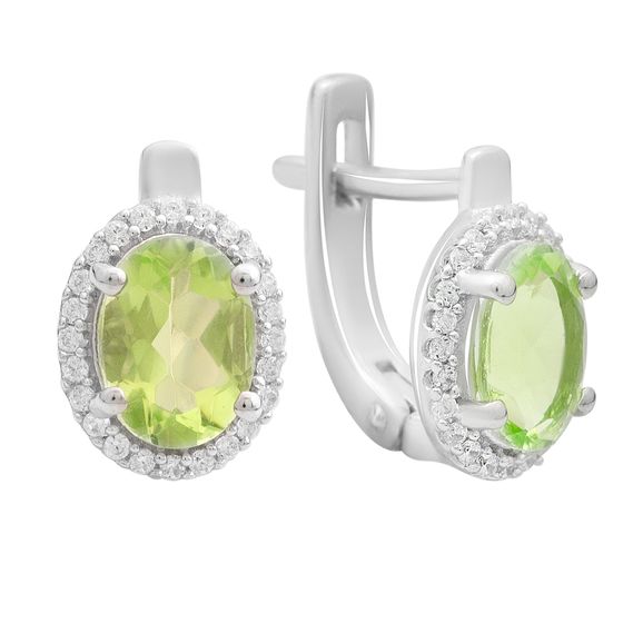 Серебряные серьги с хризолітом 2.512ct, фианитами