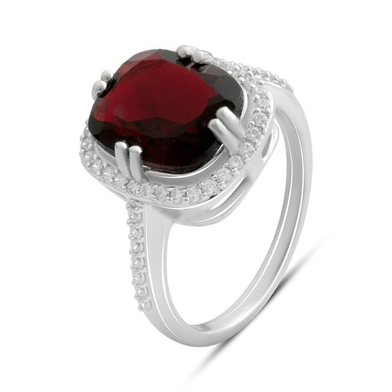 Серебряное кольцо с гранатом 6.307ct, фианитами