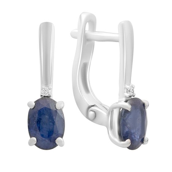 Серебряные серьги с сапфиром 2.08ct, фианитами