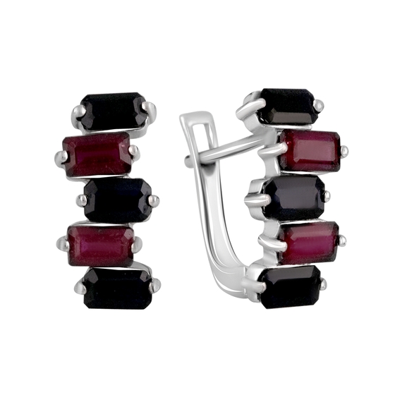 Серебряные серьги с сапфиром 4.117ct, рубином