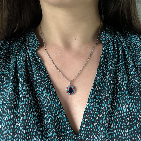 Серебряная подвеска с сапфиром 5.05ct, рубином, изумрудом