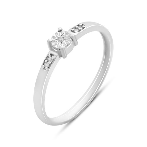 Серебряное кольцо с бриллиантом, фианитами