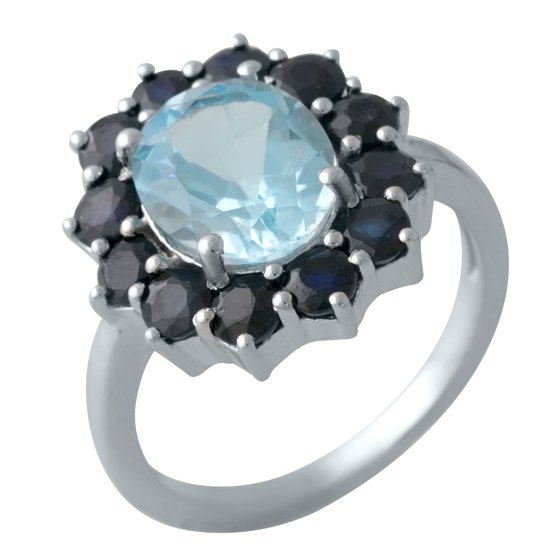 Серебряное кольцо с топазом 4.22ct, сапфиром