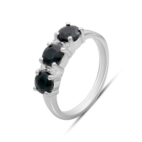 Серебряное кольцо с сапфиром 2.087ct, фианитами