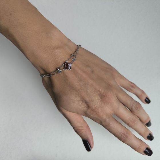 Серебряный браслет с агатом, фианитами