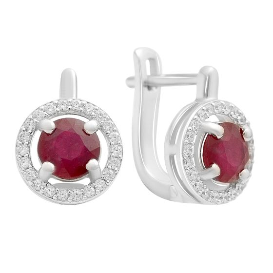 Серебряные серьги с рубином 2.672ct, фианитами
