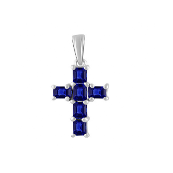 Серебряный крестик с сапфиром 1.808ct