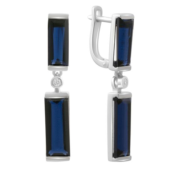 Серебряные серьги с сапфиром nano 9.608ct, фианитами