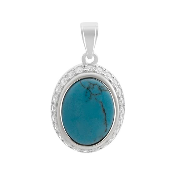 Серебряная подвеска с фианитами, бирюзой