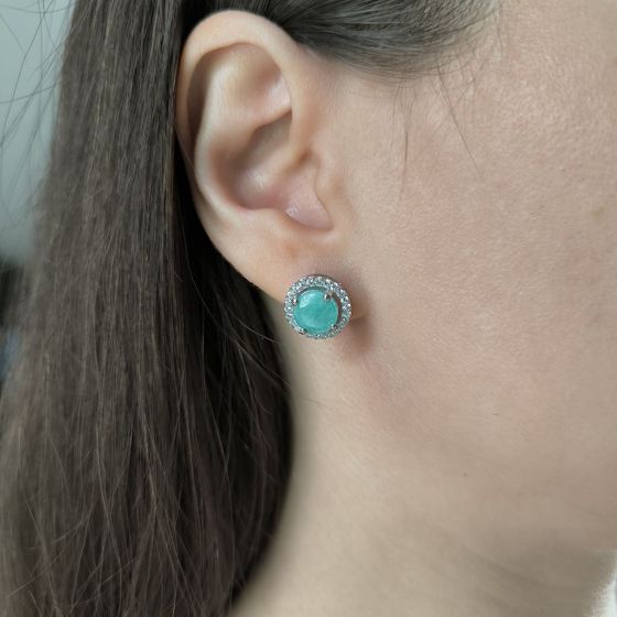 Серебряные серьги с изумрудом, фианитами