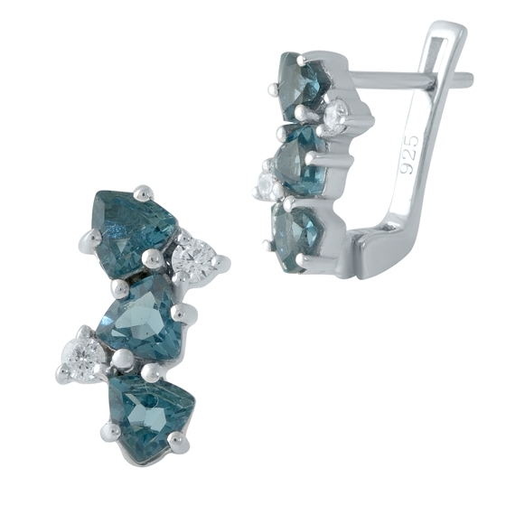 Серебряные серьги с топазом Лондон Блю 1.306ct