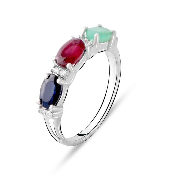 Серебряное кольцо с сапфиром 1.836ct, изумрудом, рубином
