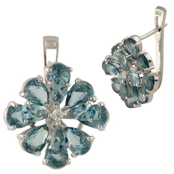 Серебряные серьги с топазом Лондон Блю 6.085ct