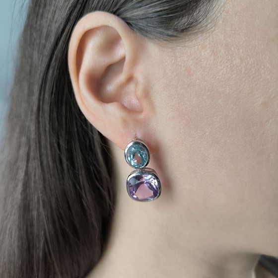 Серебряные серьги с аметистом, топазом