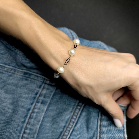 Серебряный браслет с жемчугом барочным