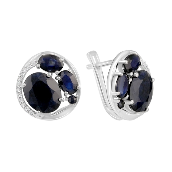 Серебряные серьги с сапфиром 8.112ct, фианитами