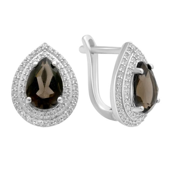 Серебряные серьги с раухтопазом (дымчатым кварцем) 4.664ct, фианитами