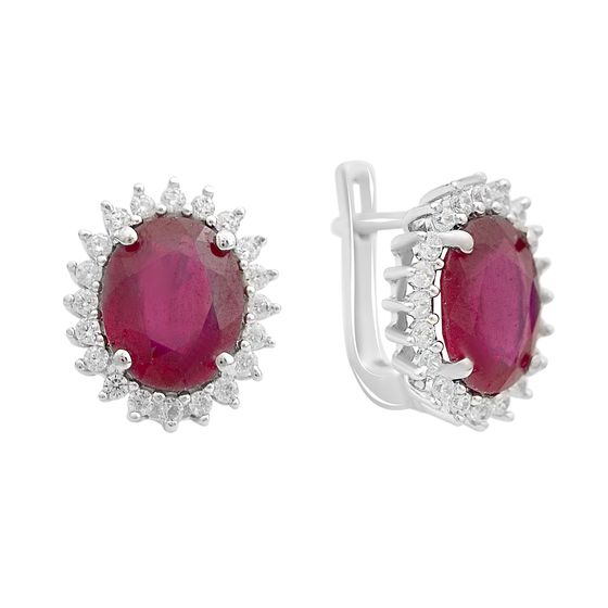Серебряные серьги с рубином, фианитами
