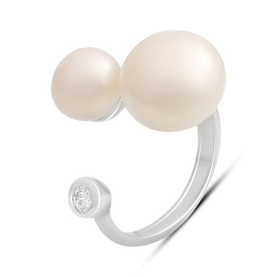 Серебряное кольцо с жемчугом барочным, фианитами